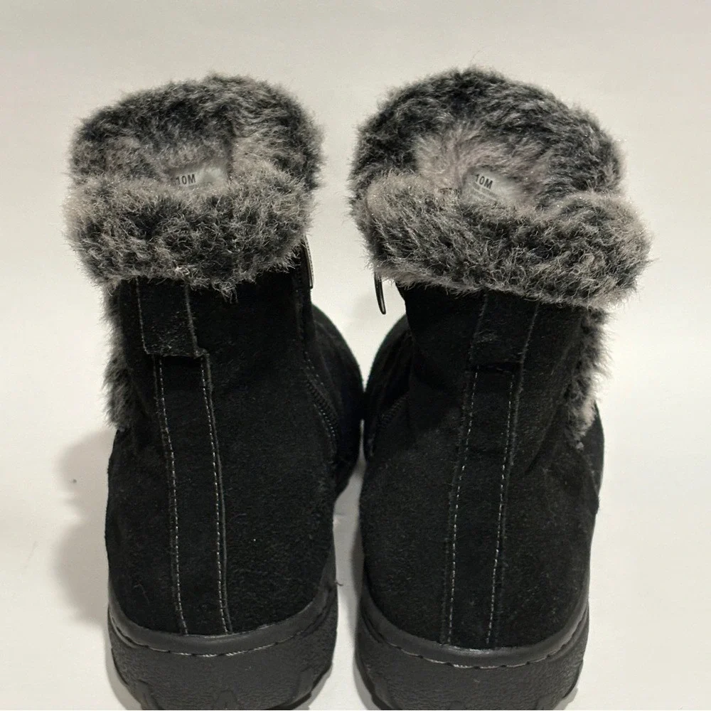 Khombu Lindsey Ankle Boots  Women's Size 10 Leather Suede Faux Fur Side Zip Up‎